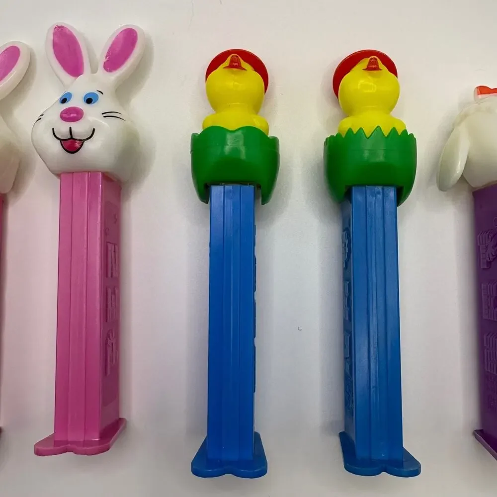 Vtg Easter PEZ Candy Dispenser Lot (8) Bunny,Lamb,Chicks 80s 90s Retro w/ Feet